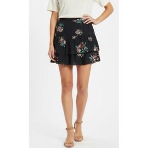 LOFT Floral Tiered Ruffle Mini Skirt SZ 12 Navy Blue Pink Boho Flowy New w/ Tag